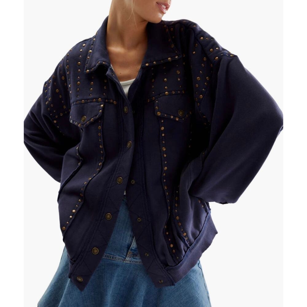 Free People Keepin On Stud Trucker Jacket - XL oversized